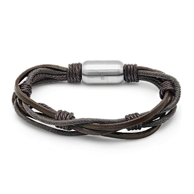 Mens Genuine Multistrand Leather Bracelet by Steeltime Image 2