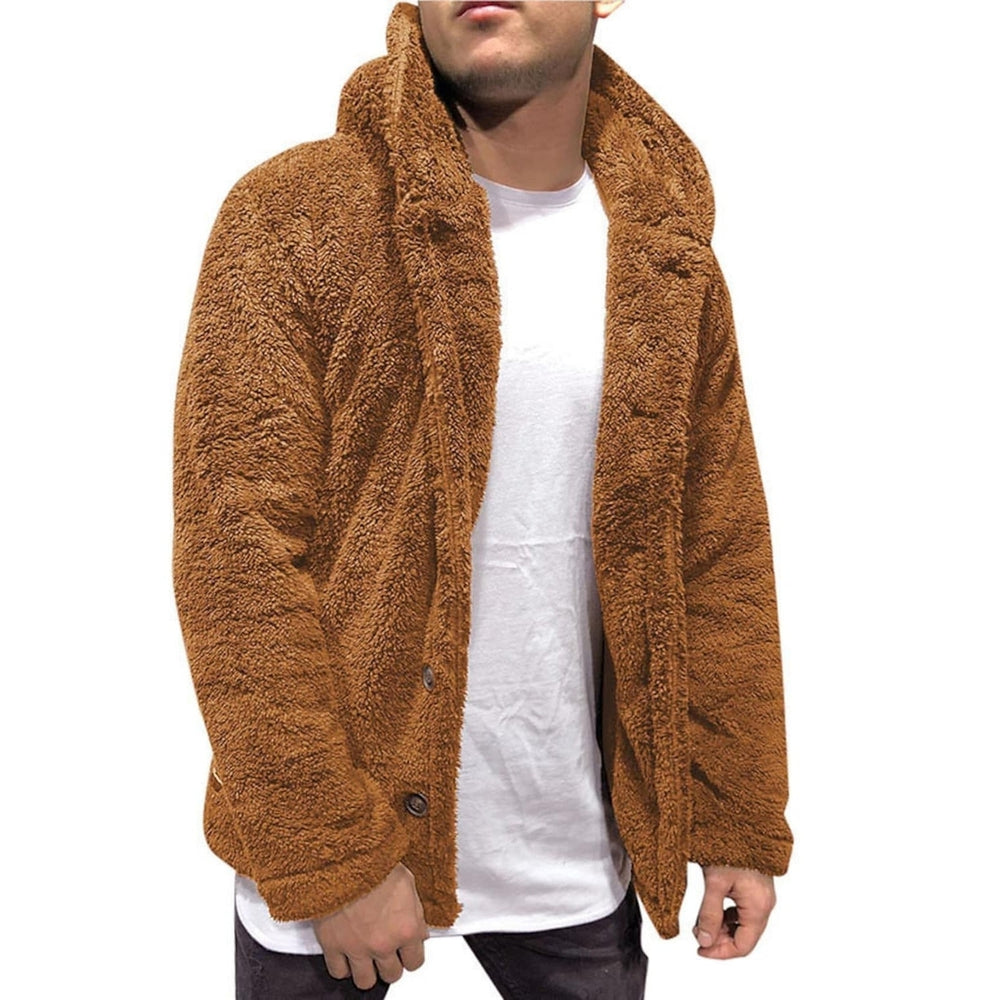 Mens Fuzzy Sherpa Hooded Solid Coat Image 2