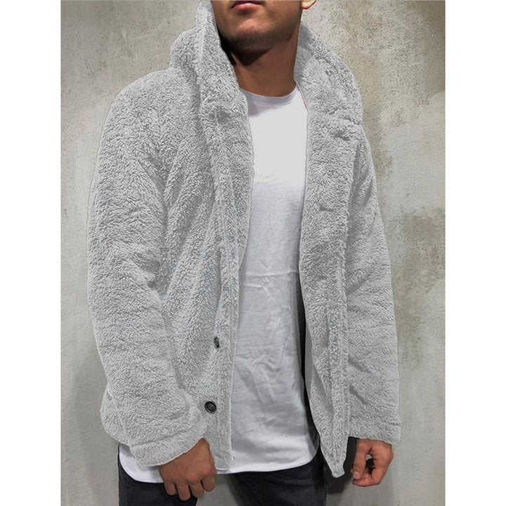 Mens Fuzzy Sherpa Hooded Solid Coat Image 4