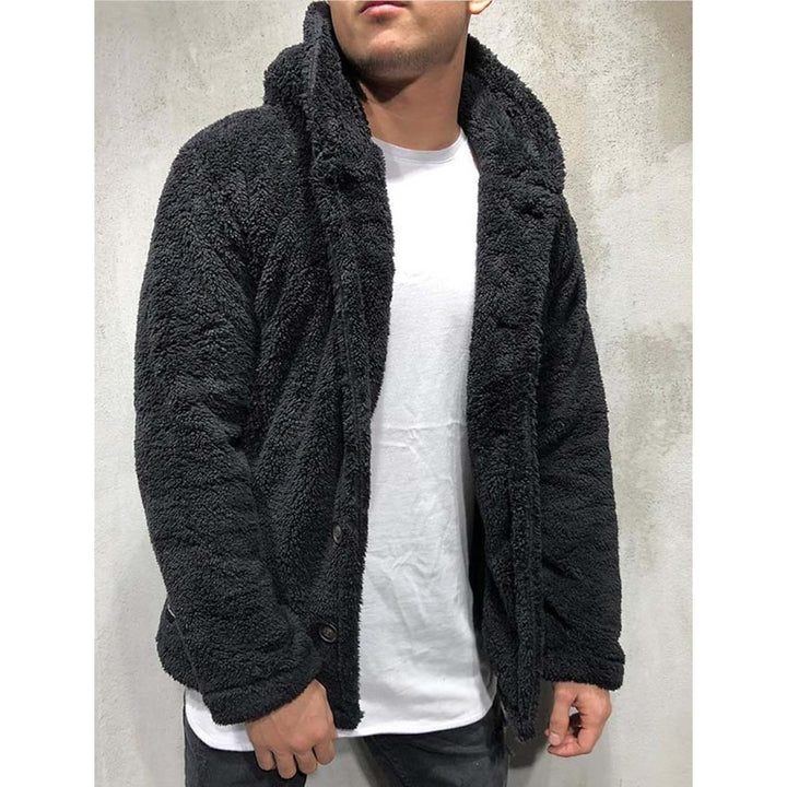 Mens Fuzzy Sherpa Hooded Solid Coat Image 6