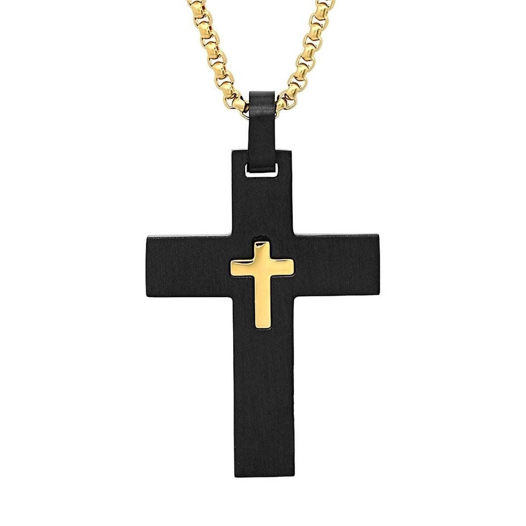 Mens IP Stainless Steel Cross Pendant Image 1