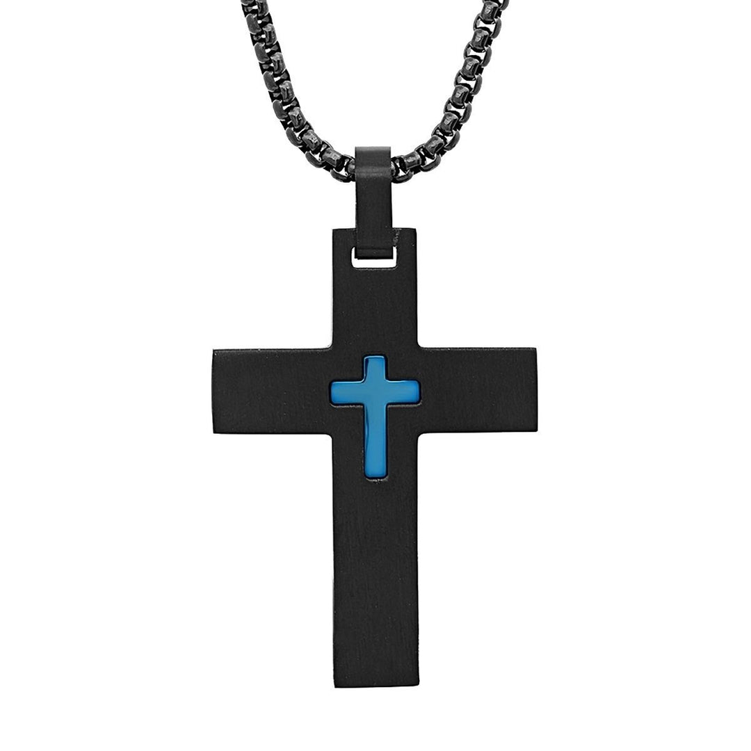 Mens IP Stainless Steel Cross Pendant Image 1