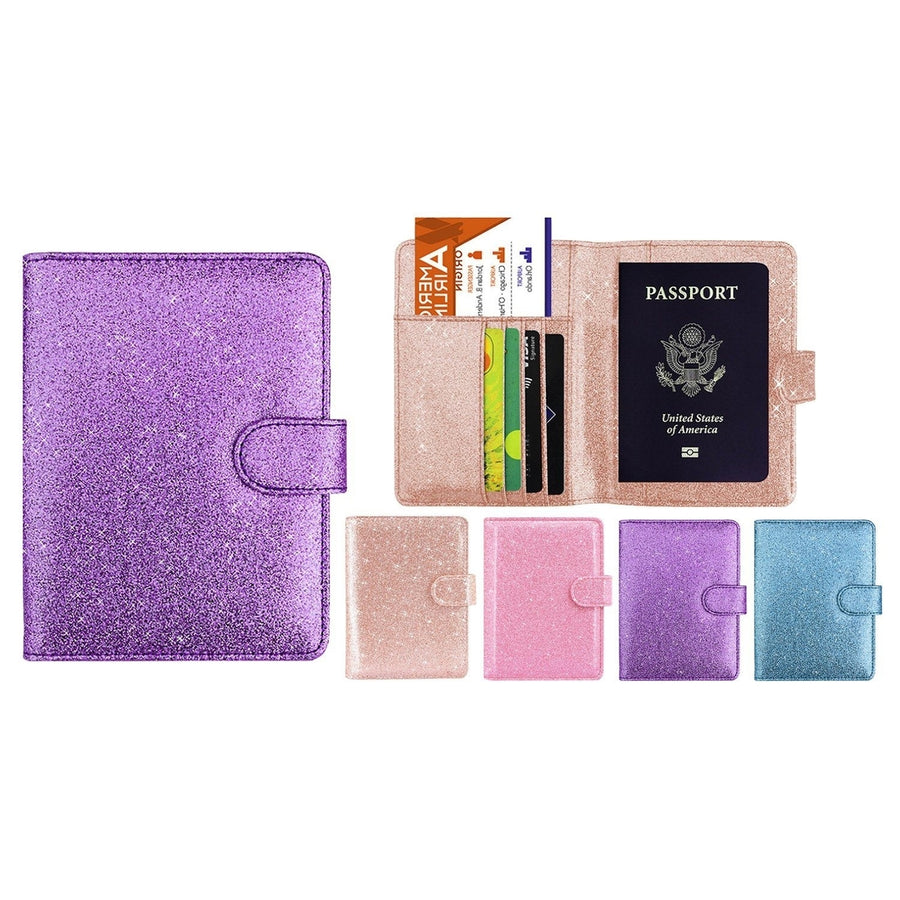 Multi Function Glitter Bling RFID Passport Organizer With CDC Vaccination Card Holder Image 1