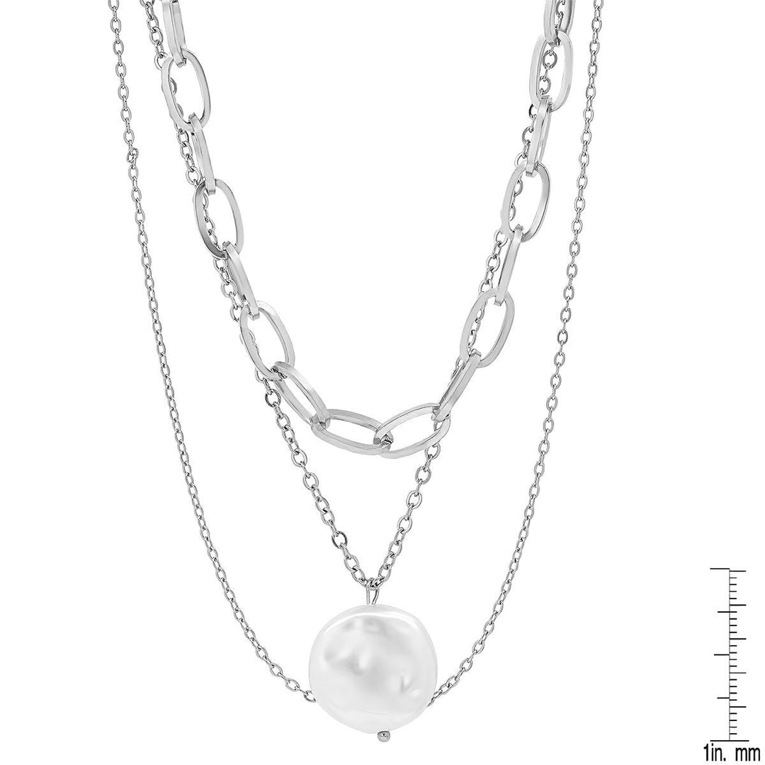 Multi Row Chain Necklace with Pearl Charm Image 3