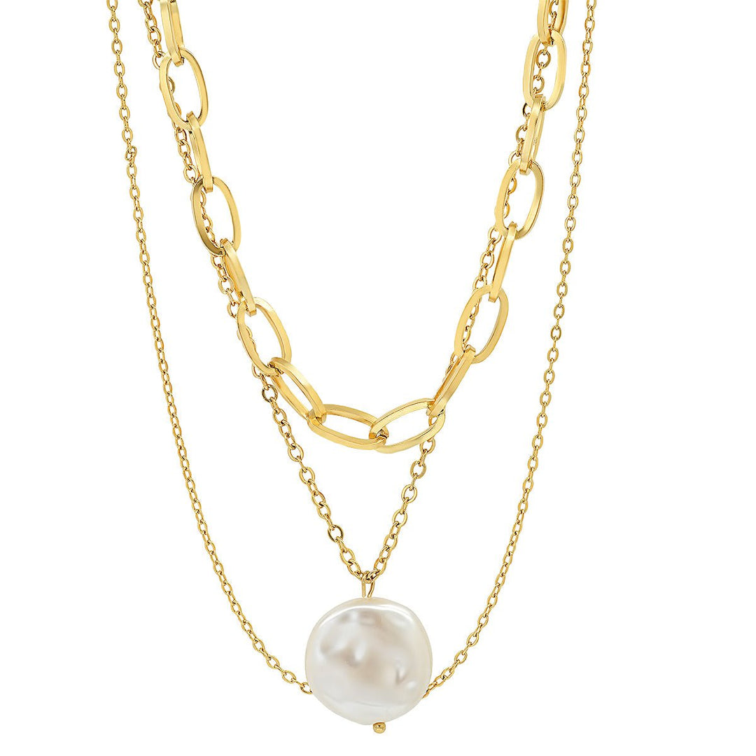 Multi Row Chain Necklace with Pearl Charm Image 4