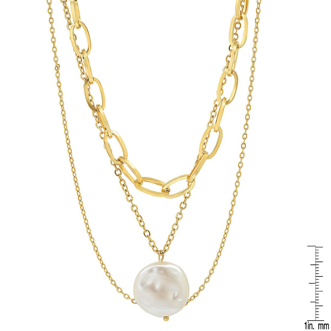 Multi Row Chain Necklace with Pearl Charm Image 6