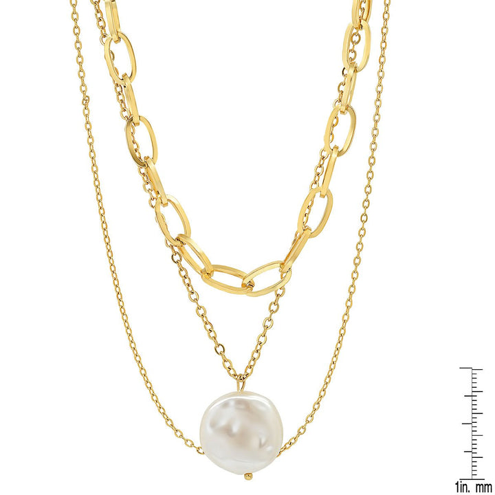 Multi Row Chain Necklace with Pearl Charm Image 6