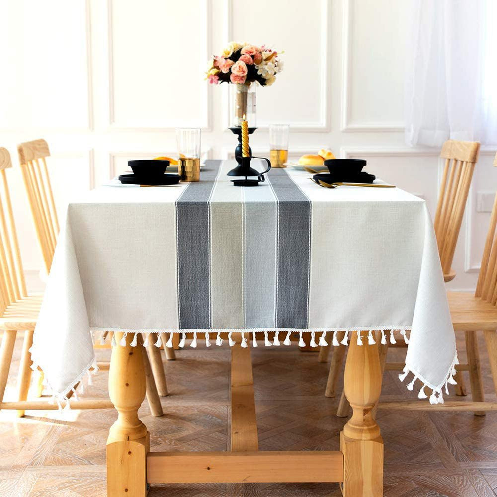 Patchwork Fringed Linen Tablecloth Image 2