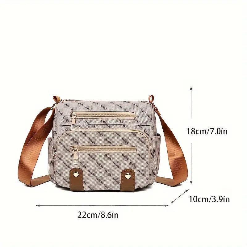 Plaid Pattern Crossbody Bag Womens Multi Pockets Purse Studded Decor Faux Leather Shoulder Bag Image 6