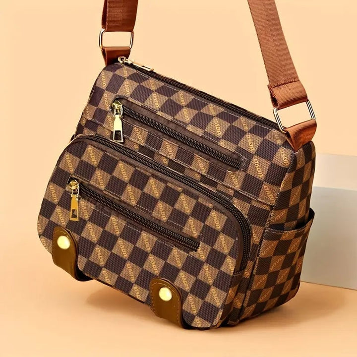 Plaid Pattern Crossbody Bag Womens Multi Pockets Purse Studded Decor Faux Leather Shoulder Bag Image 8