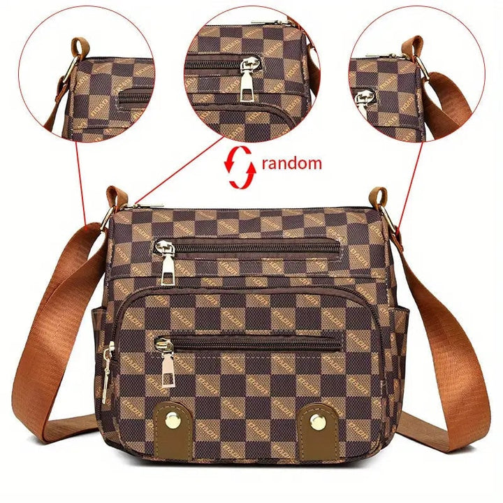 Plaid Pattern Crossbody Bag Womens Multi Pockets Purse Studded Decor Faux Leather Shoulder Bag Image 9