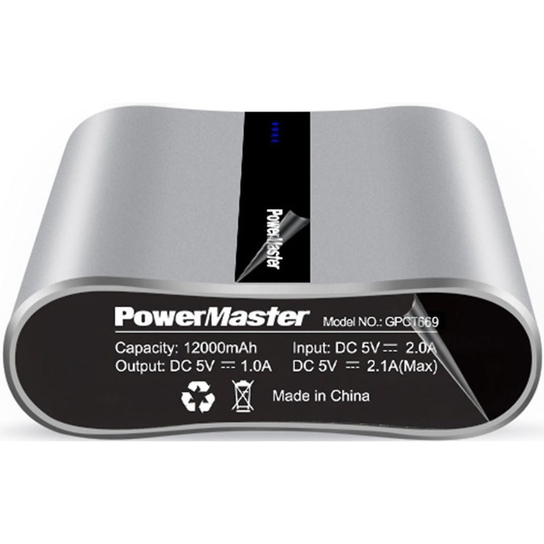 Powermaster 12000mAh Portable Charger with Dual USB Ports 3.1A Output Image 1