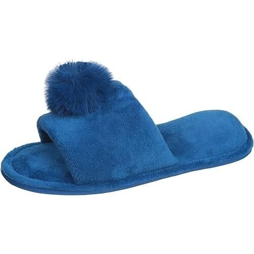 Pupeez Girls Slipper Lovely Velvet Pom-pom Open Toe Kids House Slides Image 1