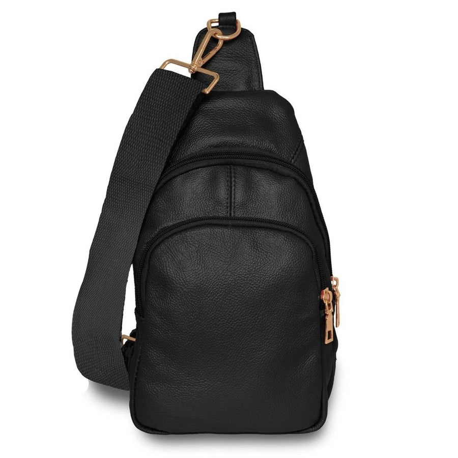 Real Leather Solid Strap Shoulder Sling Bag Image 1