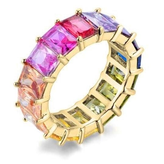 Rainbow Emerald Eternity Band Image 1