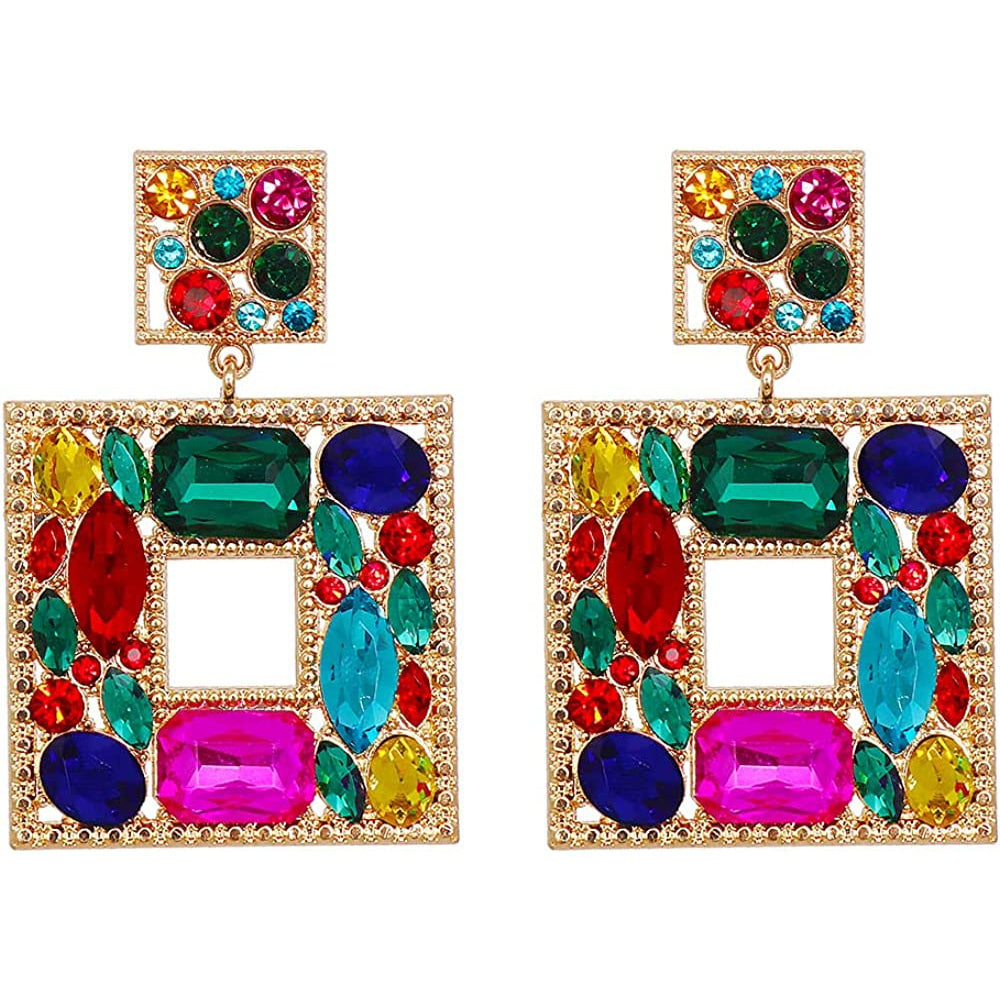 Rhinestone Square Drop Earrings Image 1