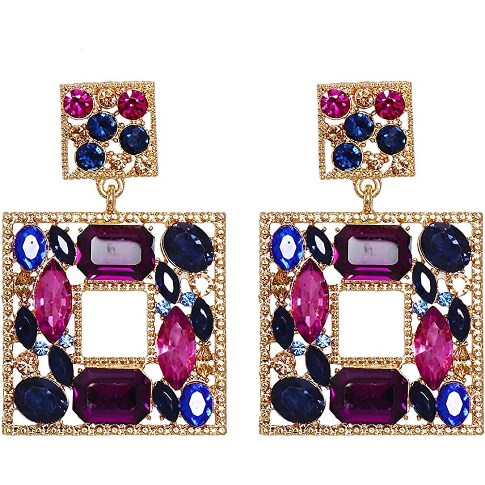 Rhinestone Square Drop Earrings Image 2