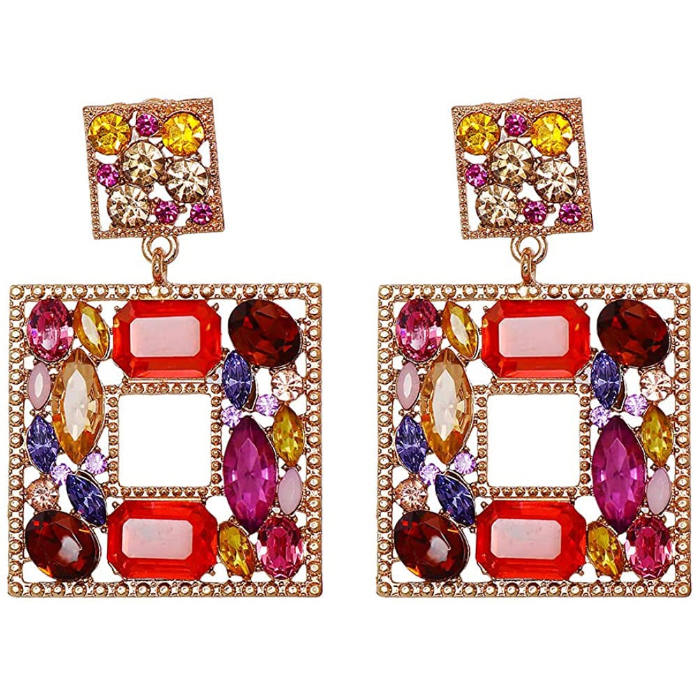 Rhinestone Square Drop Earrings Image 3