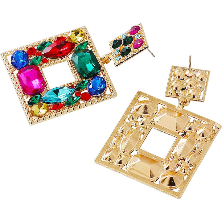 Rhinestone Square Drop Earrings Image 7