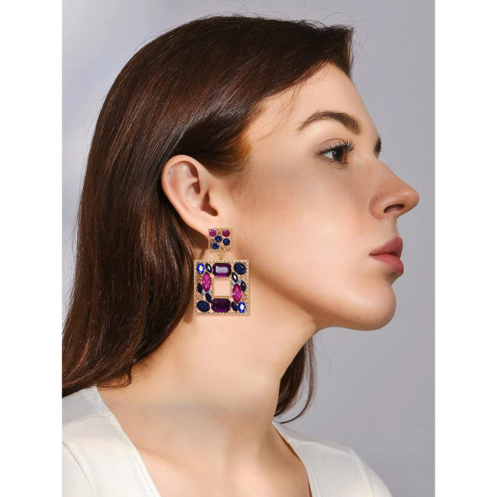 Rhinestone Square Drop Earrings Image 9