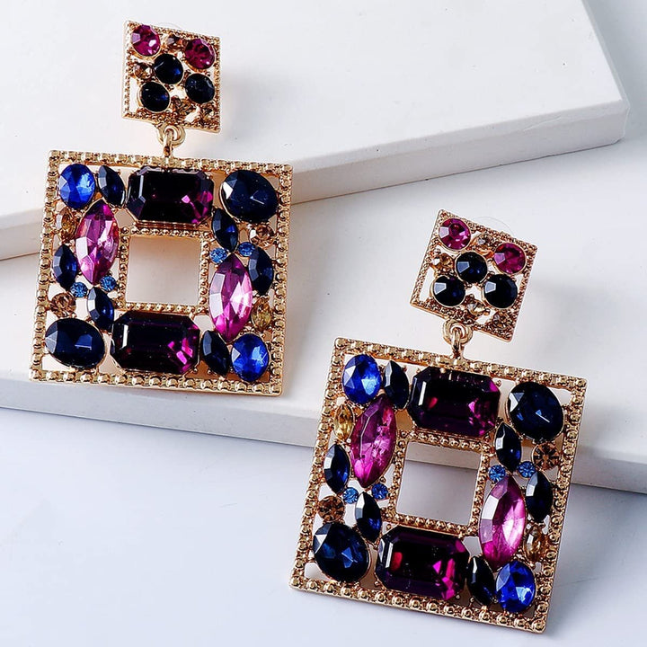 Rhinestone Square Drop Earrings Image 11