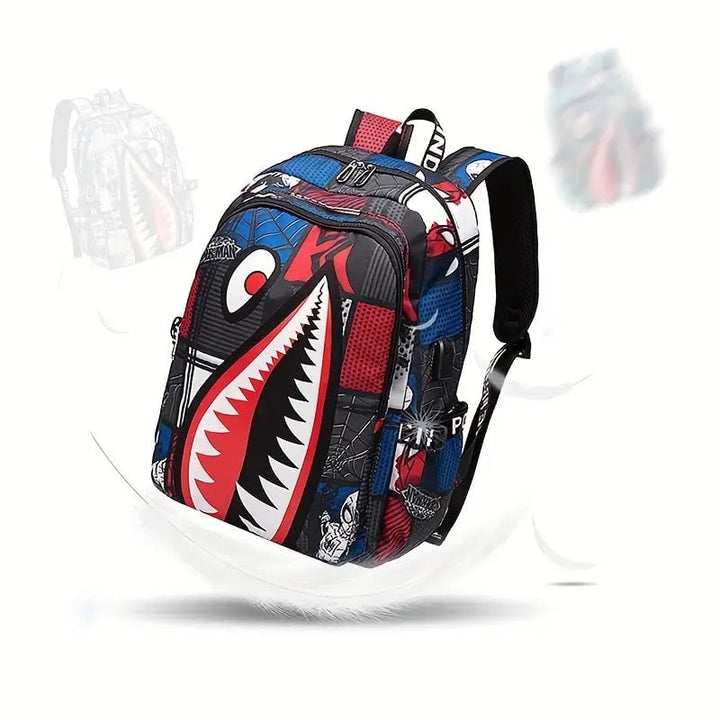 Shark Patterned Nylon Student Backpack Image 10