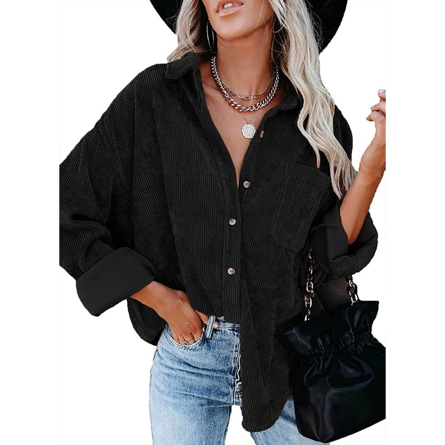 Sidefeel Women Corduroy Long Sleeve Button Down Shirt Oversized Jacket Tops Image 1