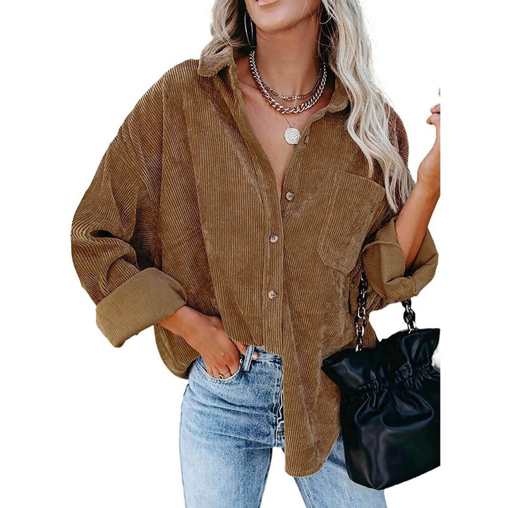 Sidefeel Women Corduroy Long Sleeve Button Down Shirt Oversized Jacket Tops Image 1