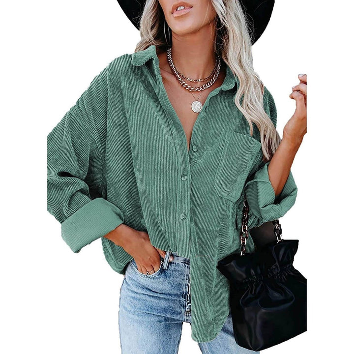 Sidefeel Women Corduroy Long Sleeve Button Down Shirt Oversized Jacket Tops Image 4