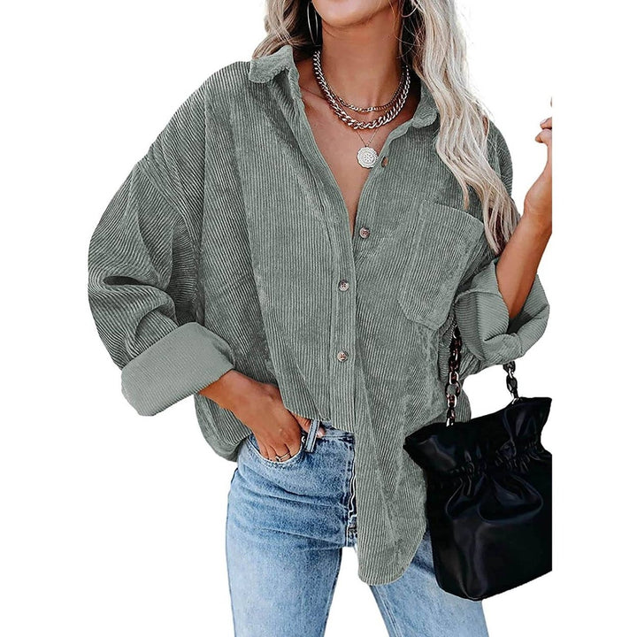 Sidefeel Women Corduroy Long Sleeve Button Down Shirt Oversized Jacket Tops Image 6