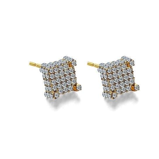 Silver Micro Pave Stud Earrings Clear Square 3D Sidestones Image 2