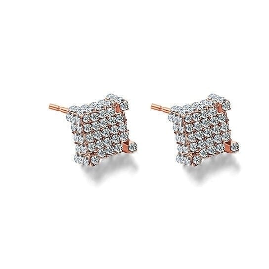 Silver Micro Pave Stud Earrings Clear Square 3D Sidestones Image 4