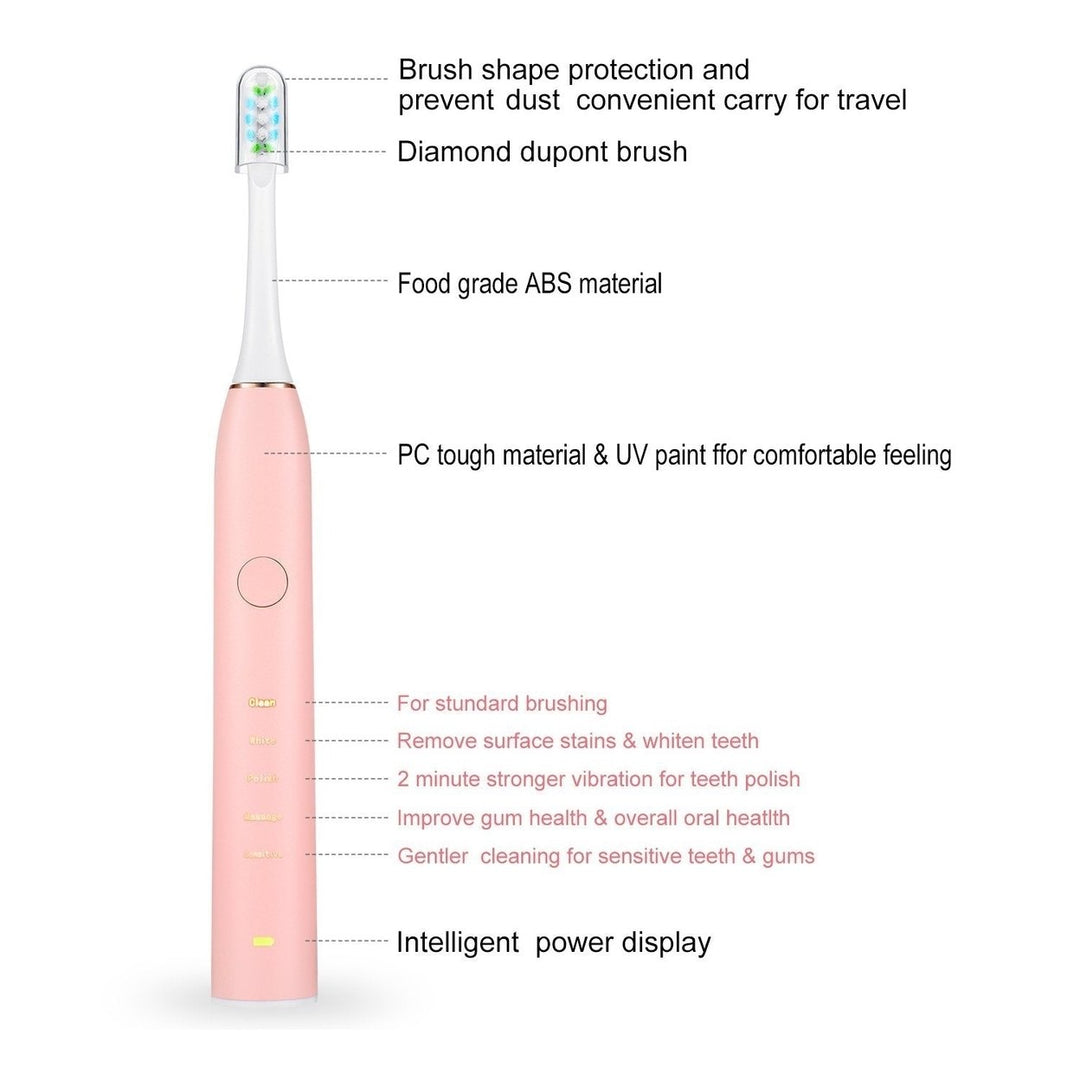 Sonic Electric Toothbrush For Adults Magnetic Charging Waterproof IPX7 Replacement Heads Set Image 10