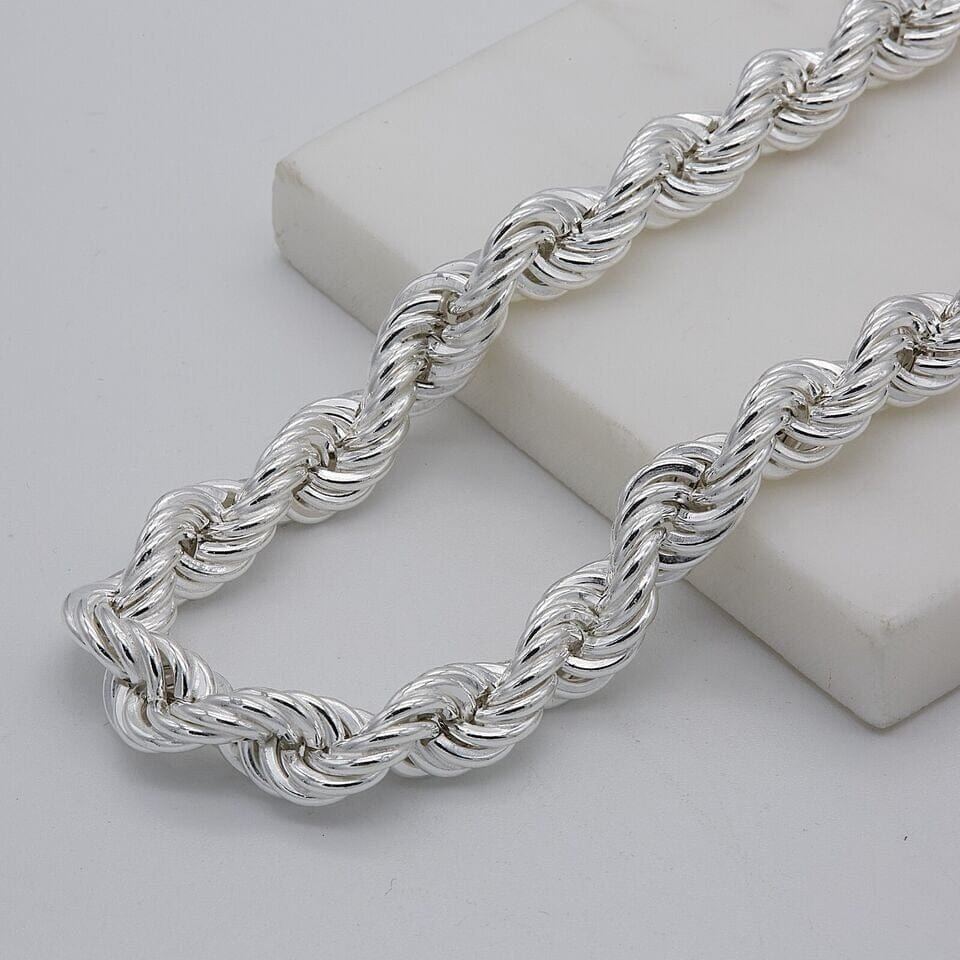 Solid 925 Sterling Silver Italian Rope Chain Mens Necklace 8MM - Diamond Cut Image 2