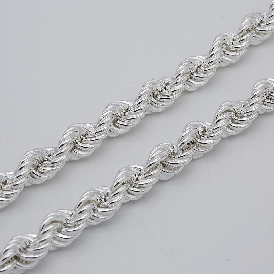 Solid 925 Sterling Silver Italian Rope Chain Mens Necklace 8MM - Diamond Cut Image 3