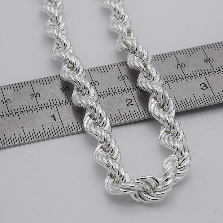 Solid 925 Sterling Silver Italian Rope Chain Mens Necklace 8MM - Diamond Cut Image 4