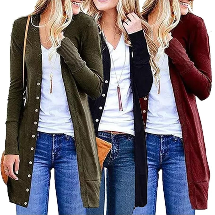 Snap Button Long Cardigan Image 1