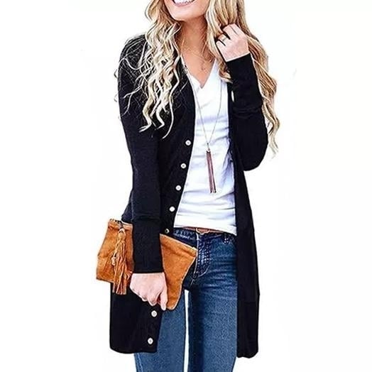 Snap Button Long Cardigan Image 2