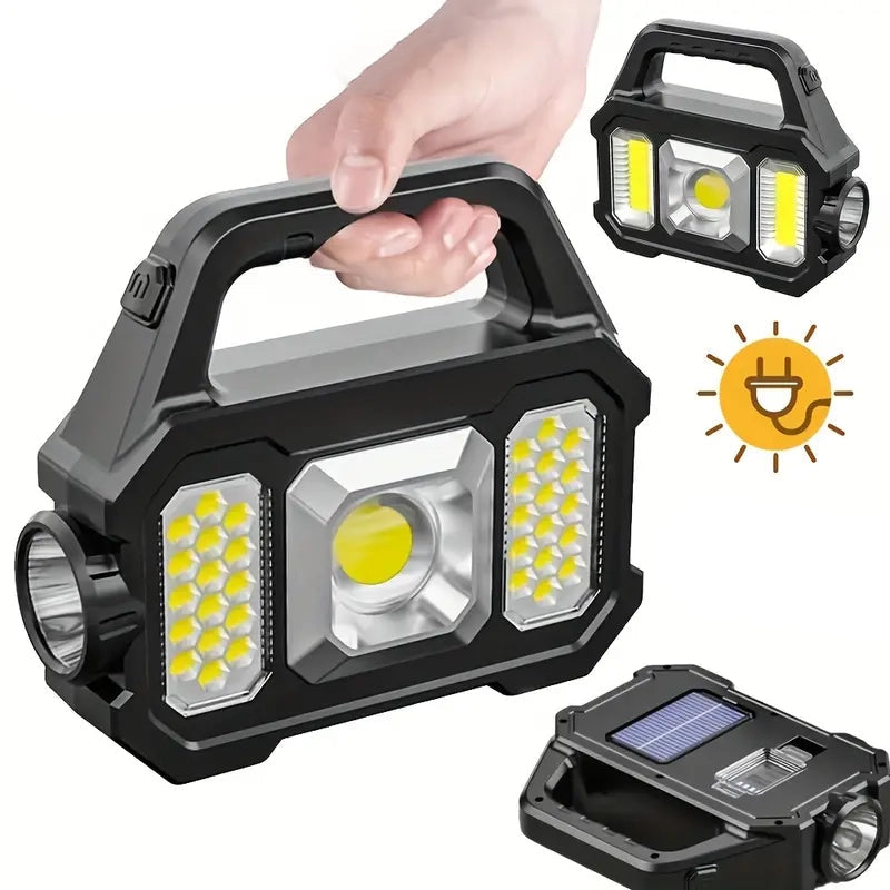 Solar Portable Flashlight and Handheld Searchlight with Side Lights Image 1