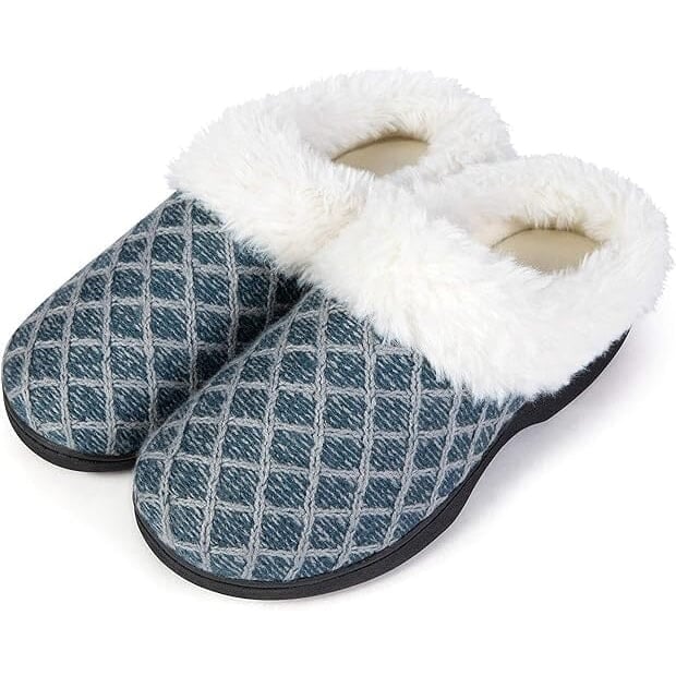 Roxoni Womens Cozy Memory Foam Slippers Fuzzy Warm Faux faux Indoor Outdoor Rubber Sole Image 2