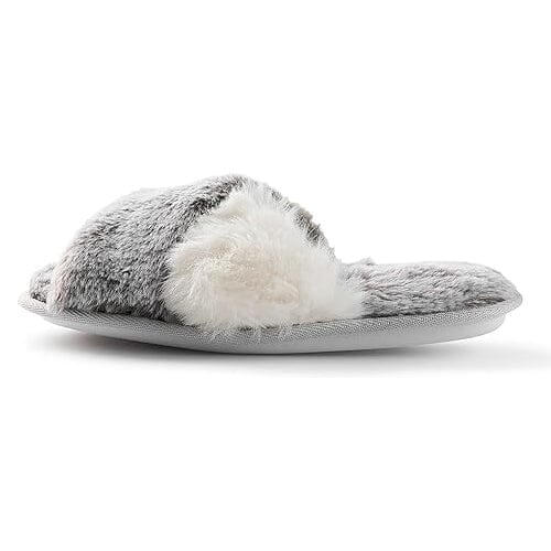 Roxoni Womens Cross Band Soft Furry Slipper 2 Tone Color Cozy Warm Comfy Slip On Image 2