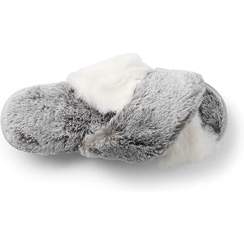 Roxoni Womens Cross Band Soft Furry Slipper 2 Tone Color Cozy Warm Comfy Slip On Image 3