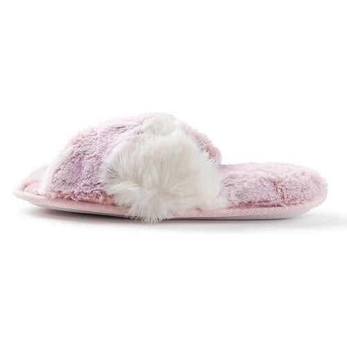 Roxoni Womens Cross Band Soft Furry Slipper 2 Tone Color Cozy Warm Comfy Slip On Image 6