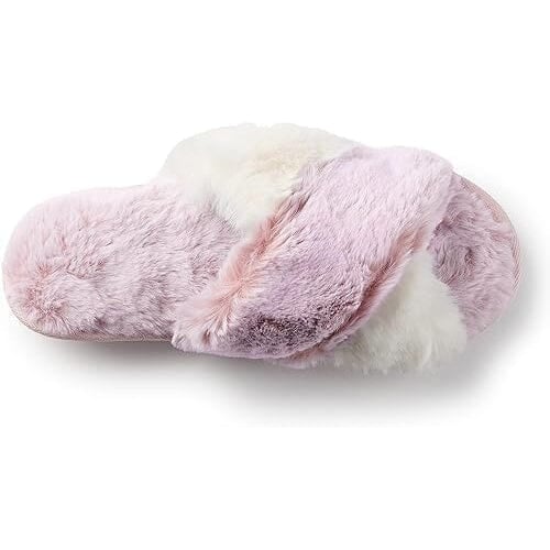 Roxoni Womens Cross Band Soft Furry Slipper 2 Tone Color Cozy Warm Comfy Slip On Image 7