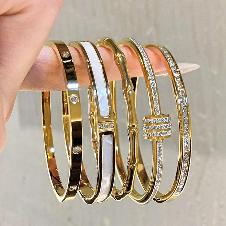 Womens Titanium Steel Gold Bracelet  Fashionable Zircon Inlaid Stainless Steel Jewelry Image 3