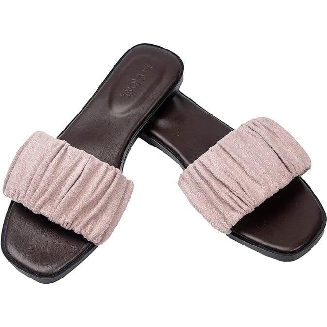 Roxoni Womens Ruched Fabric Slide Sandals Open Toe Flat Sandals with Heel Cushion Image 10