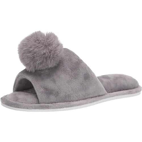 Roxoni Womens Slippers Lovely Velvet Pom-Pom Open Toe House Slides Image 2