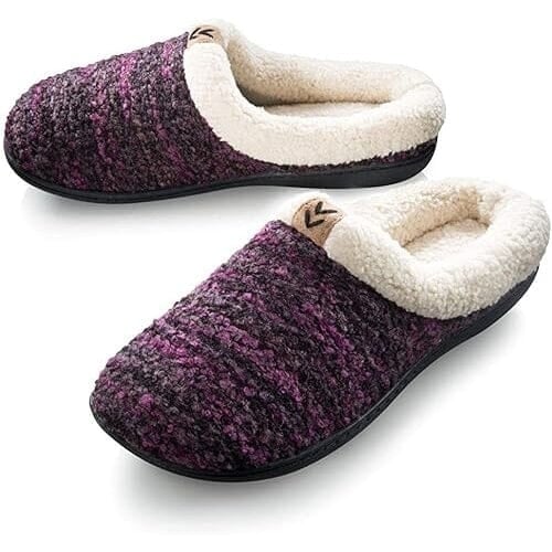 Roxoni Womens Knitted Fleece Lined Clog Slippers Warm House Shoe Image 2