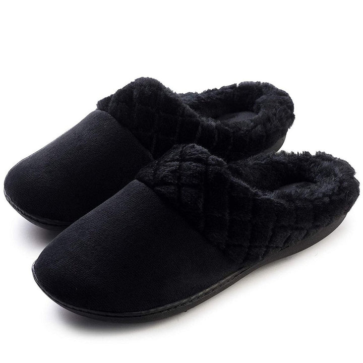 Roxoni Womens Velour Slippers Memory Foam Clog Quilted Faux faux Collar Image 1