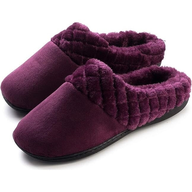 Roxoni Womens Velour Slippers Memory Foam Clog Quilted Faux faux Collar Image 3